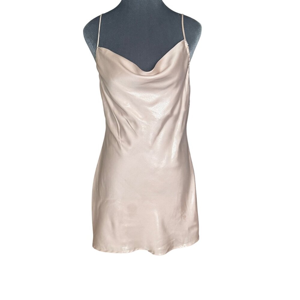 Princess Polly Satin Slip Dress Beige Size 2 Adjustable Spaghetti Straps Cowl Ne